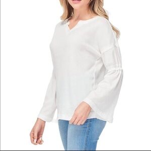 BAEA Long Flare Sleeve Waffle Knit T-shirt In White Size L